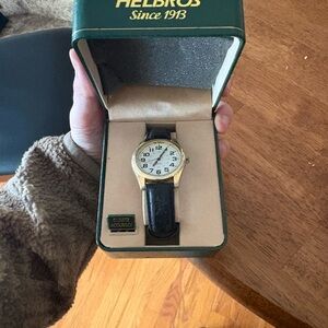 Helbros Gold-Tone Men's Watch with Black Leather Strap